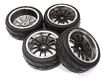 Dual 6 Spoke Complete Wheel & Tire Set (4) for 1/10 Touring Car