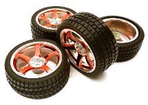5 Spoke Complete Wheel & Tire Set (4) Wide Offset for 1/10 Touring Car