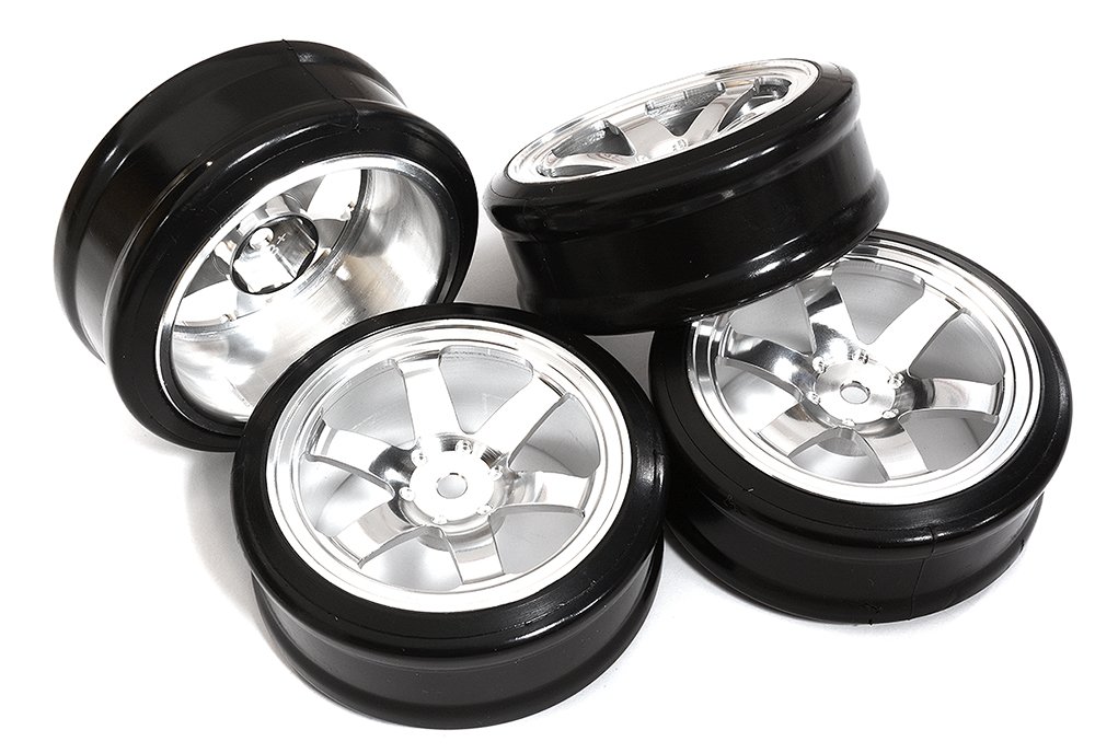 Billet Machined Alloy 6 Spoke Wheel +8 Offset + Drift Tire (4) Set