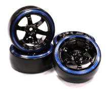 Black Color 6 Spoke Wheel w/ Outer Ring + Drift Tire (4) Set (O.D.=62mm)