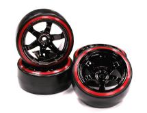 Black Color 6 Spoke Wheel w/ Outer Ring + Drift Tire (4) Set (O.D.=62mm)