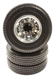 Machined Alloy Rear Dually Wheel 12R & Tire for Tamiya 1/14 Scale Tractor Trucks