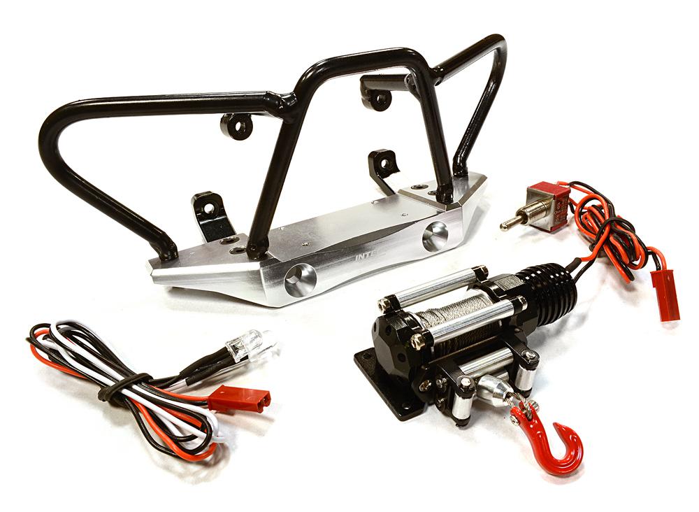 Billet Machined Realistic Front Bumper Set w/ LED Winch for 1/10