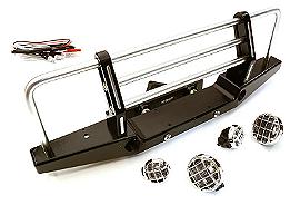 Realistic 1/10 Front Bumper w/ 43mm Mount & LED Lights for Axial SCX-10 Crawler