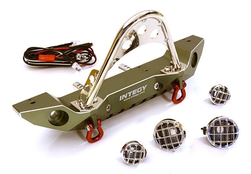 Integy RC Model Hop-ups C26992RED Realistic Alloy Machined Scale Front Bumper w/LED Lights for Axial 1/10 SCX10 II
