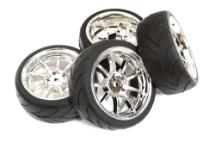 9 Spoke Complete Wheel & Tire Set (4) for 1/10 Touring Car