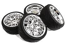 7 Y-Spoke Complete Wheel & Tire Set (4) for 1/10 Touring Car