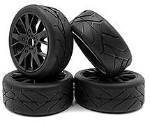 Rubber Tires, Wheels & Inserts TK10 Style w/ 17mm Hex for 1/8 Buggy Size 4pcs.