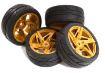 5 Spoke Complete Wheel & Tire Set (4) for 1/10 Touring Car