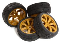 7 Spoke Complete Wheel & Tire Set (4) for 1/10 Touring Car