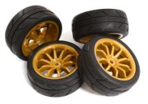 10 Spoke Complete Wheel & Tire Set (4) for 1/10 Touring Car
