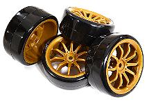 10 Spoke Complete Wheel & Tire Set (4) for Drift Racing (O.D.=62mm)