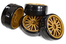 14 Spoke Complete Wheel & Tire Set (4) for Drift Racing (O.D.=62mm)