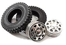 Machined Alloy Front Wheel & Tire (2) Set for Tamiya 1/14 Scale Trucks W=19mm