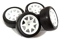 Plastic 8 Spoke Wheels w/ Rubber Slick Tires for 1/10 Mini & Tamiya M-Chassis