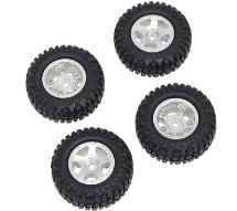 Alloy Machined Wheels (4) w/ Rubber Tires for Axial 1/24 SCX24 Rock Crawler