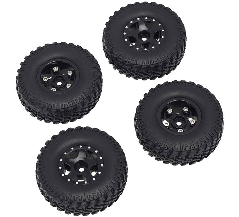 Alloy Machined Wheels 4 w Rubber Tires for Axial 1 24 SCX24