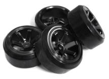 6 Spoke Complete Wheel & Tire Set (4) for Drift Racing (O.D.=62mm)