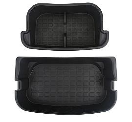Black TPE Rear Trunk Double Deck Storage Trays 2 Levels for Tesla 21-24 Model Y
