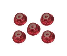 Square R/C 2mm Aluminum Lock Nuts, Flanged (Red) 5 pcs.