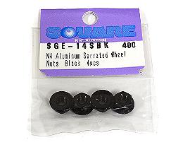 Square R/C M4 Aluminum Serrated Wheel Nuts. (Black) 4 pcs.