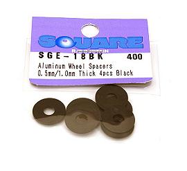 Square R/C Aluminum Wheel Spacers, 0.5mm/1mm Thick (Black) 4 pcs. Each
