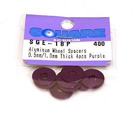 Square R/C Aluminum Wheel Spacers, 0.5mm/1mm Thick (Purple) 4 pcs. Each