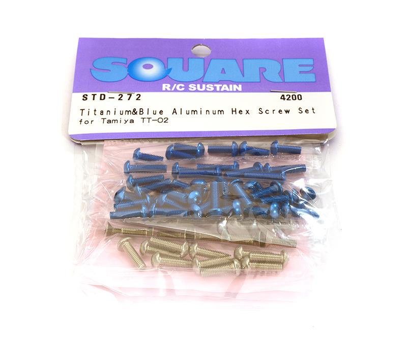Square R/C Titanium and Blue Aluminum Hex Screw Set (for Tamiya TT-02) Square R/C Titanium and Blue Aluminum Hex Screw Set (for Tamiya TT-02)