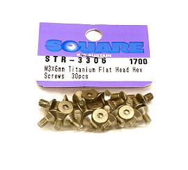 Square R/C M3 x 6mm Titanium Flat Head Hex Screws (30 pcs.)
