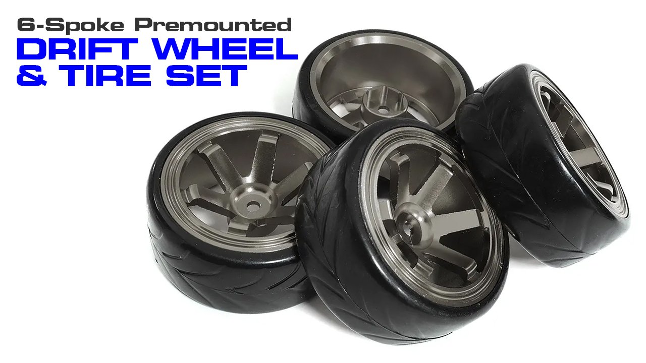 6-Spoke 1/10 Pre-mounted Drift Wheel & Tire Set (#C31347)