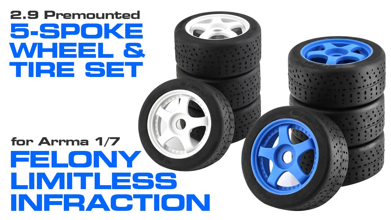 Pre-Mounted Wheel and Tire Set for 1/7 Limitless, Felony, Infraction (#C32919)