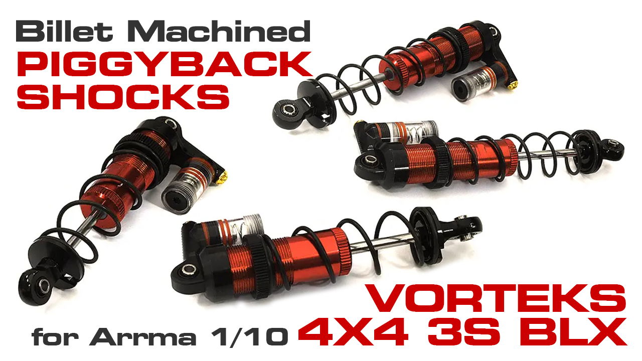 Billet Machined Piggyback Shock Set for Arrma 1/10 Vorteks 4X4 3S BLX (#C33592)