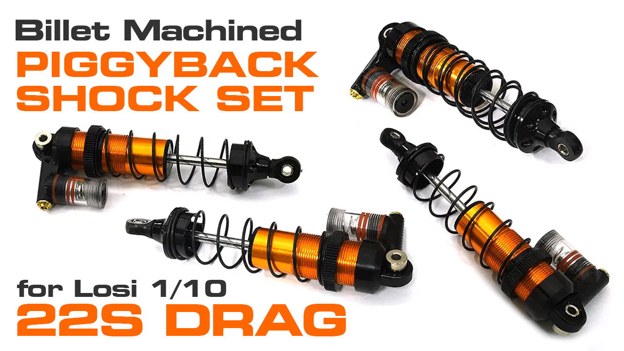 Billet Machined Piggyback Shock Set for Losi 1/10 2WD 22S Drag (#C33625)