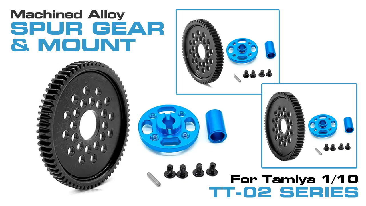 Alloy Machined Spur Gear + Mount for Tamiya 1/10 TT-02 (#C33704-C33708)